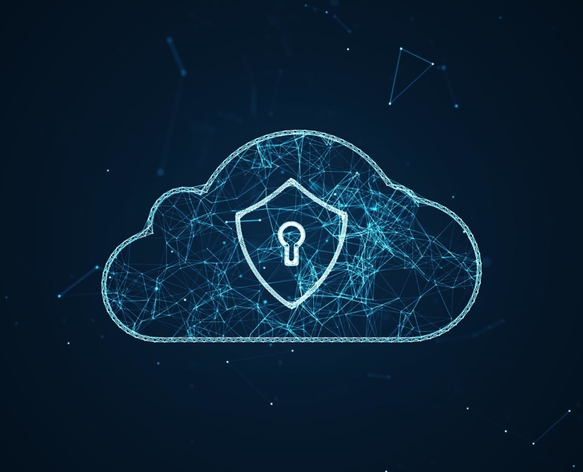 Cloud security concept image with lock on cloud