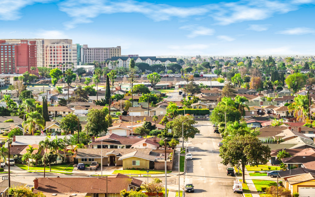 Side view of neighborhood in Orange County CA