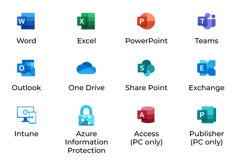 Microsoft M365 Application icons