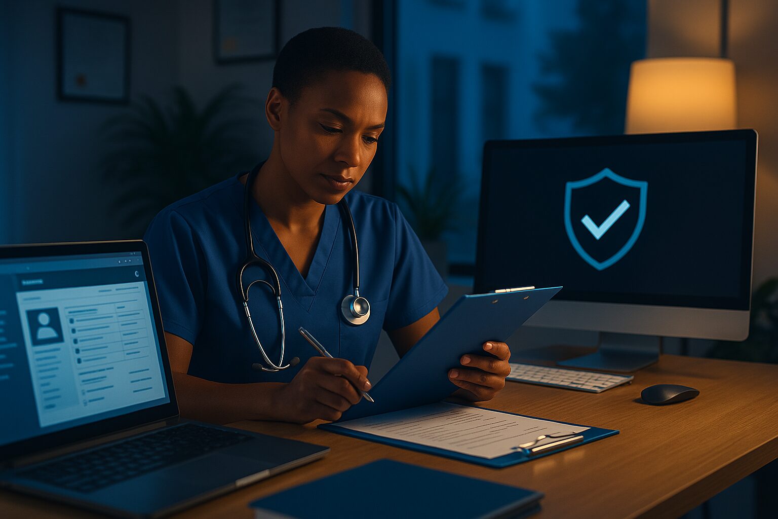 Doctor looking at a HIPAA compliance checklist