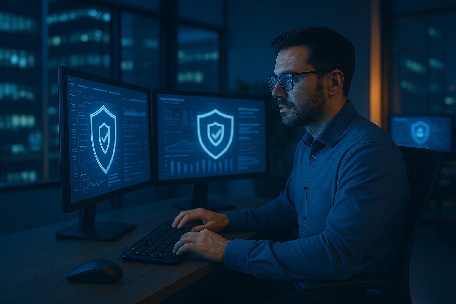 Mid-market business leader reviewing cybersecurity strategy with a security-focused MSP team